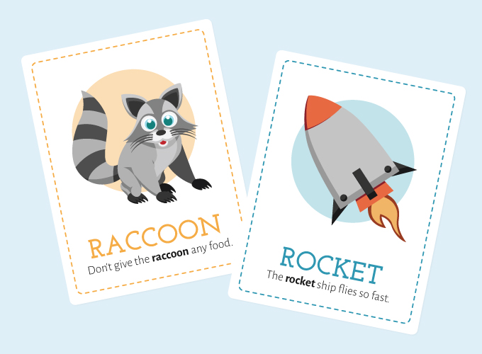 Rabbit Flash Cards: Raccoon and Rocket